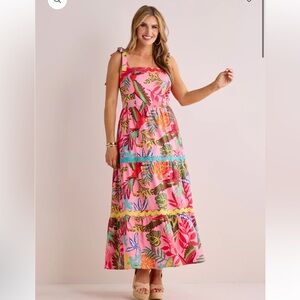 Floral Tiered Maxi Dress - Pink Tropical Print